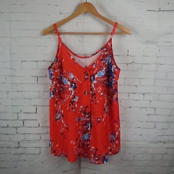 RED WITH BLUE PAINT SPLASH DESIGN BUTTON DOWN TANK TOP SIZE SMALL - Picture 1 of 7